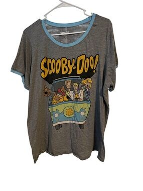 Women’s plus size Graphic Ringer Tee - Gray with Light Blue Trim